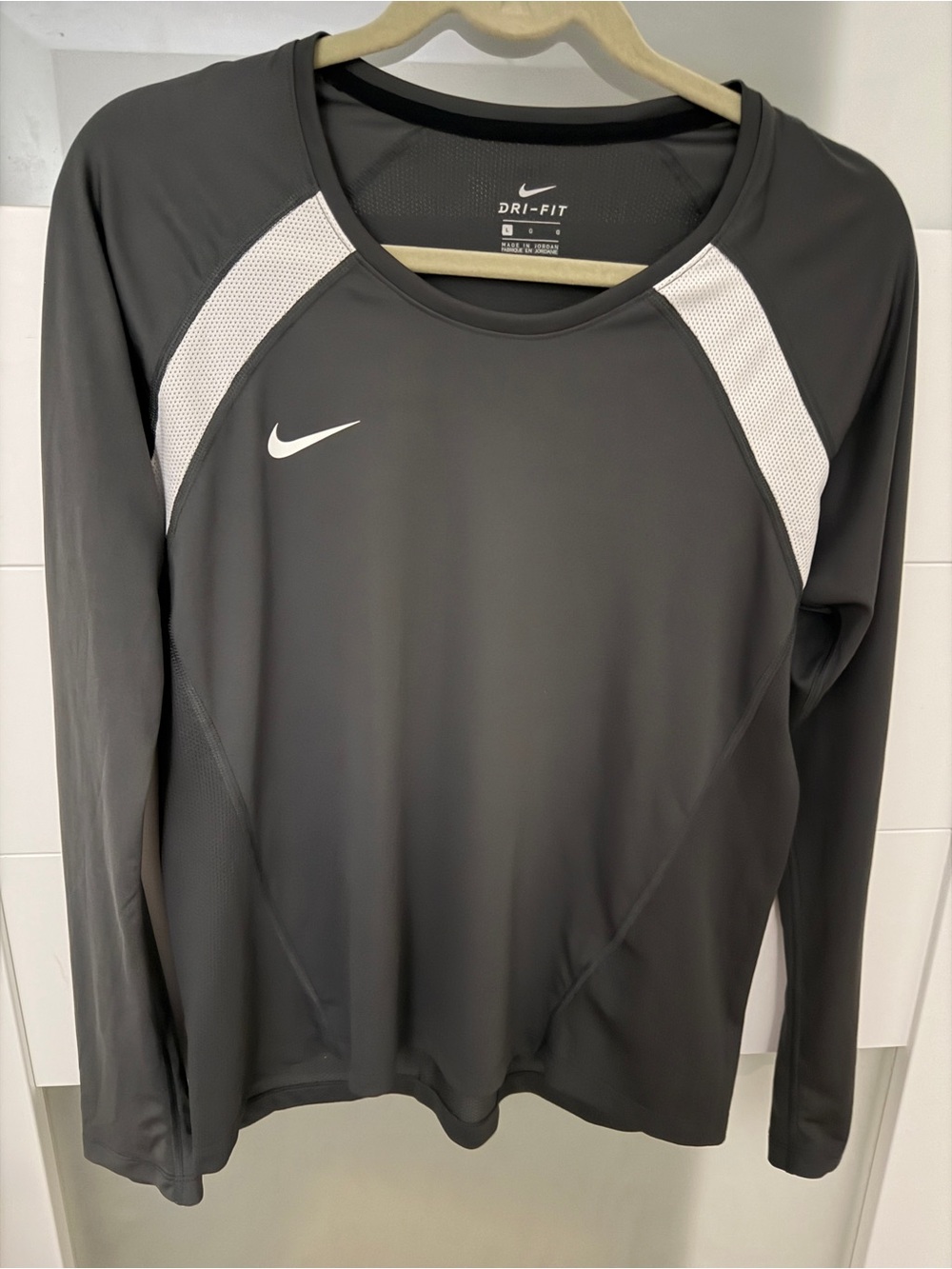 Nike Long Sleeve Dri-FIT Top in Charcoal and White